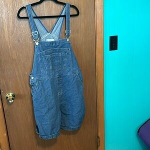 Plus size 18w overall denim jean shorts. Shortallls.